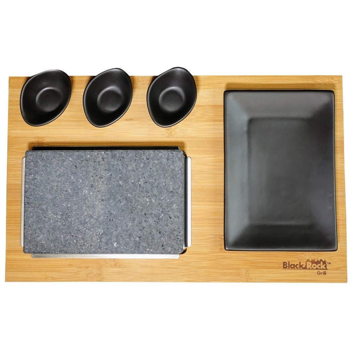 Black Rock Grill SS-05 Set of 6 Stainless Steel underplates for bamboo Lava Stone Steak Set